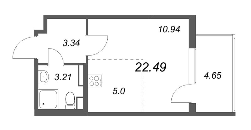 Квартира-студия, 22.49 м² в ЖК "Любоград" - планировка, фото №1