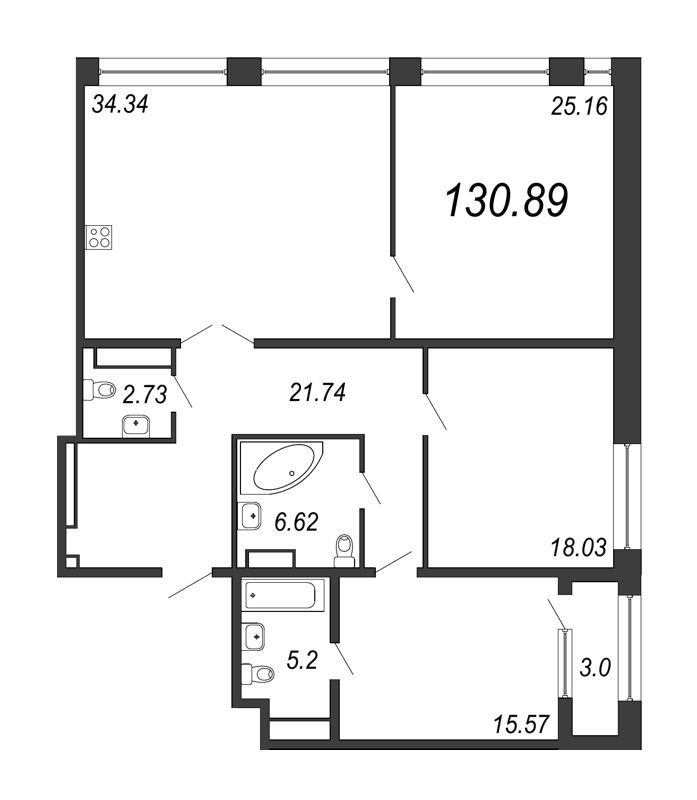 4-комнатная (Евро) квартира, 130.89 м² - планировка, фото №1