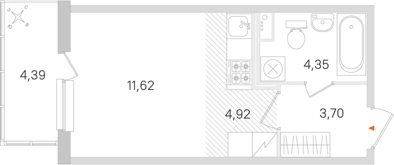 Квартира-студия, 24.59 м² в ЖК "Ясно.Янино" - планировка, фото №1