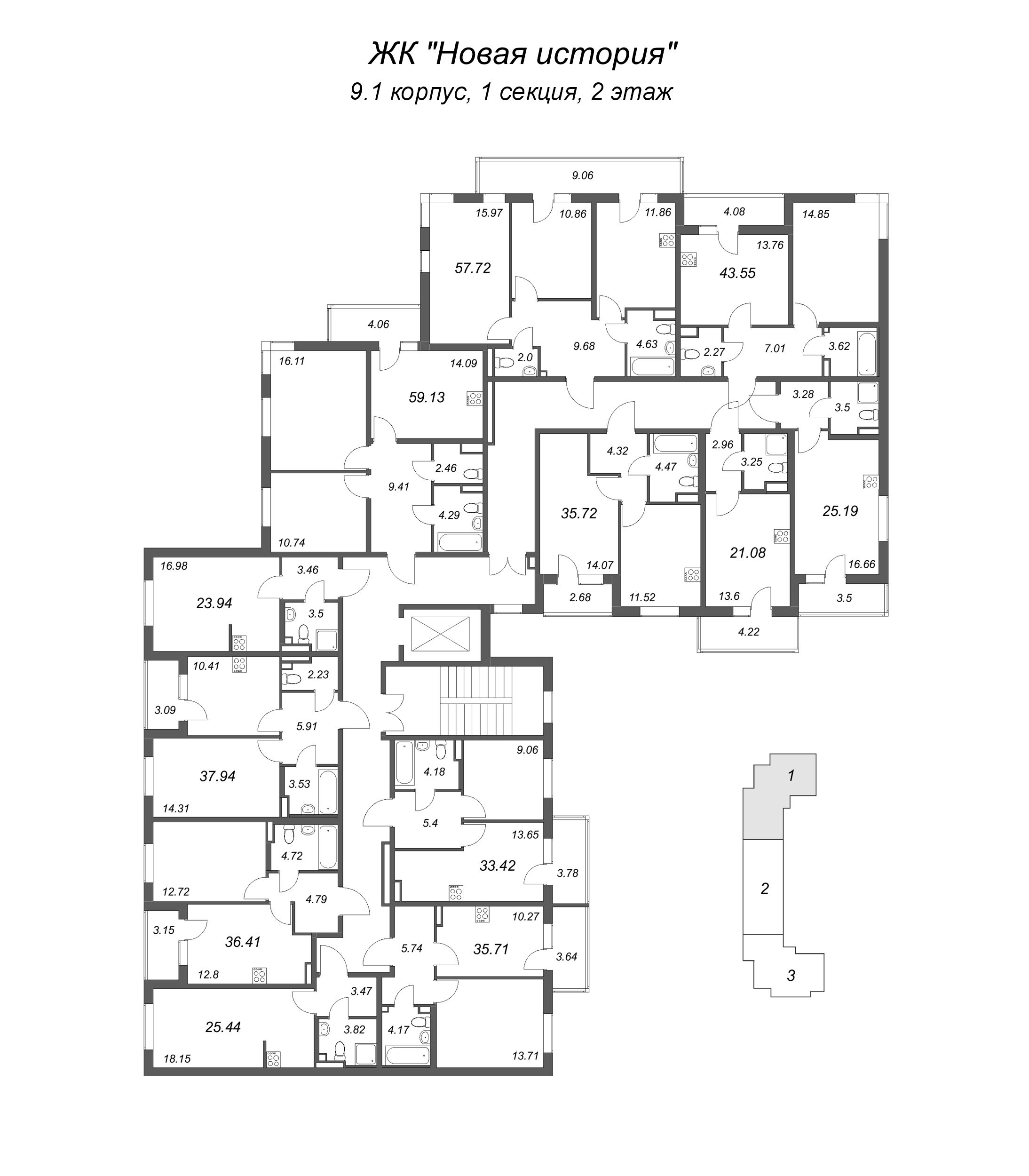 Квартира-студия, 21.08 м² в ЖК "Новая история" - планировка этажа