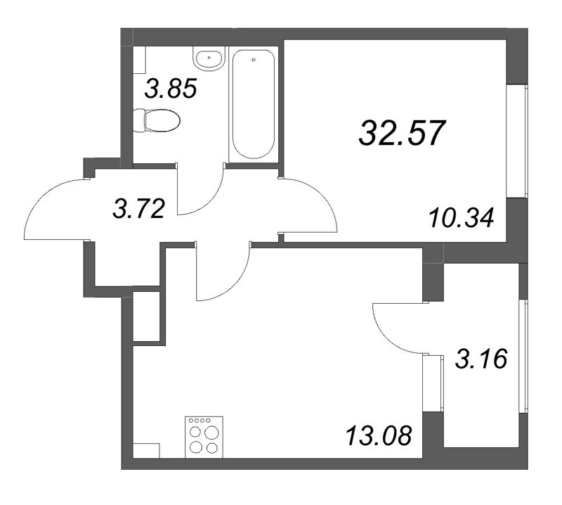 1-комнатная квартира, 32.57 м² в ЖК "Гранат" - планировка, фото №1