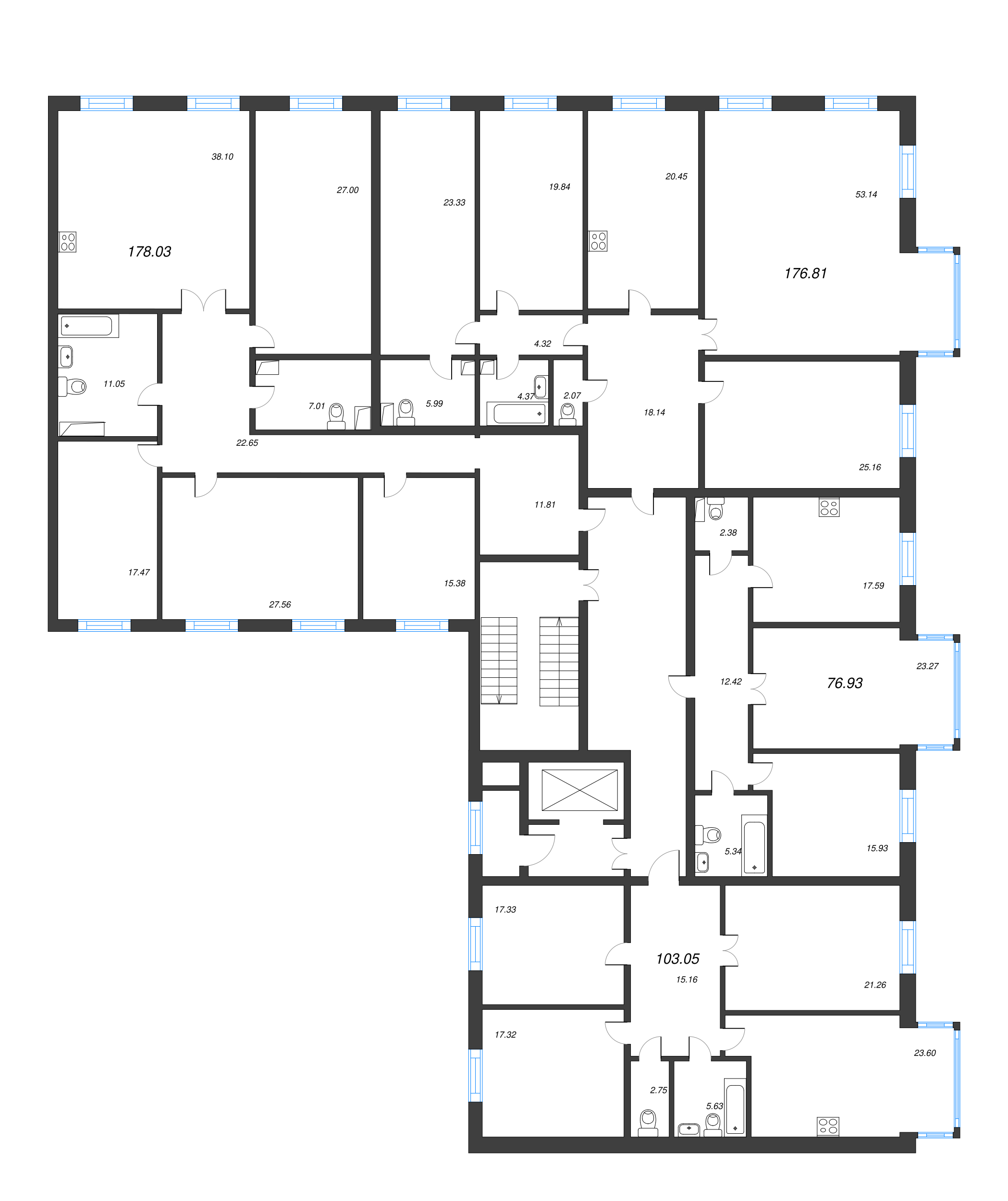 5-комнатная (Евро) квартира, 178.1 м² - планировка этажа