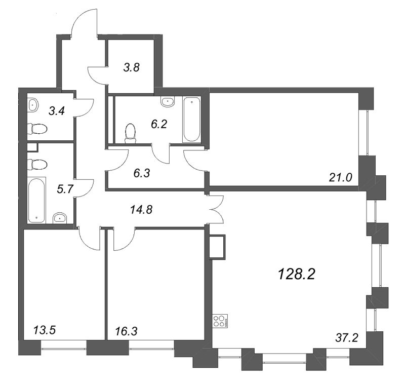 4-комнатная (Евро) квартира, 128.2 м² в ЖК "Коллекционер" - планировка, фото №1