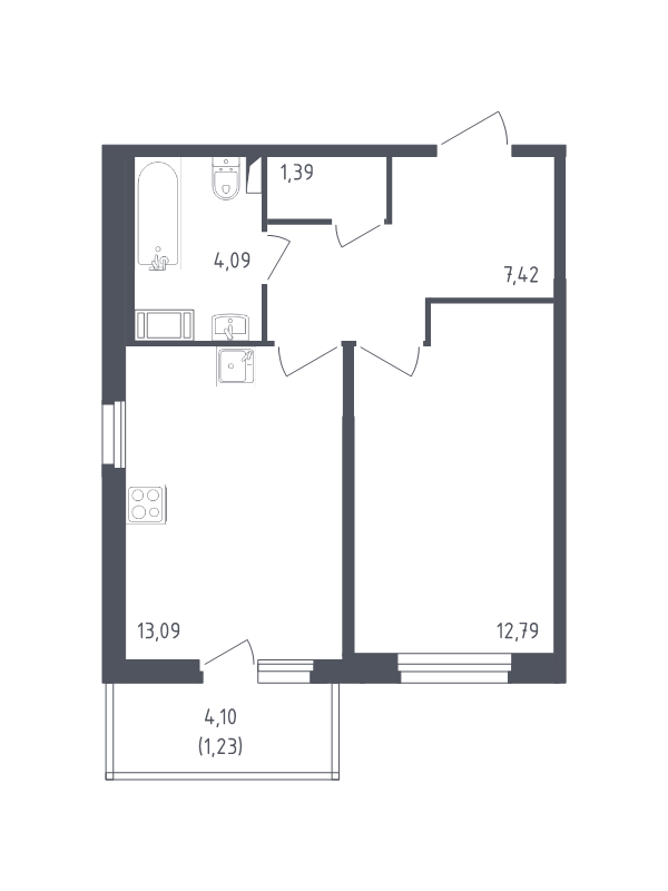 1-комнатная квартира, 40.01 м² в ЖК "Астрид" - планировка, фото №1