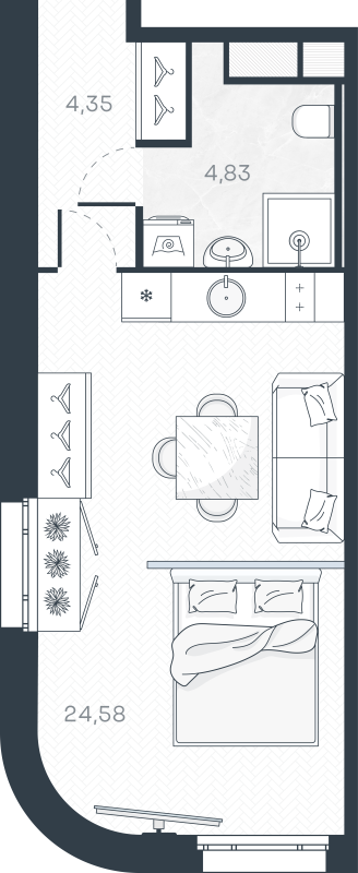 Квартира-студия, 33.76 м² в ЖК "MONODOM-ART" - планировка, фото №1