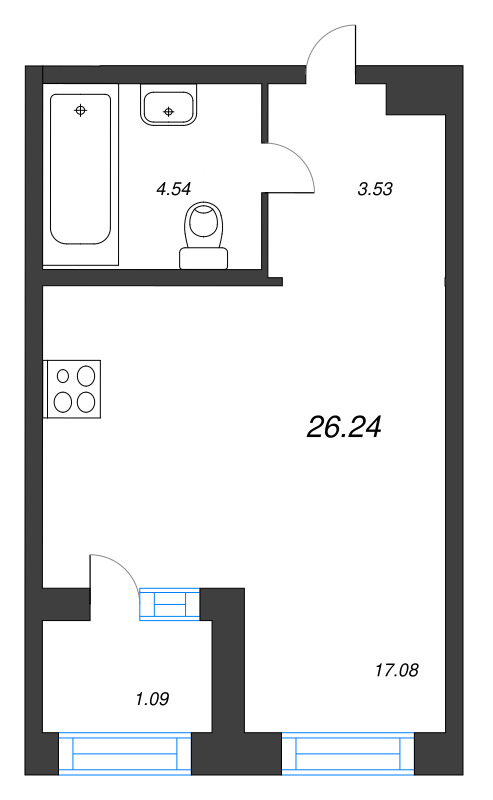 Квартира-студия, 26.24 м² в ЖК "ORO by Akvilon" - планировка, фото №1