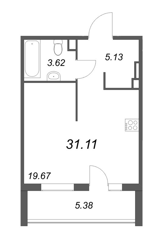 Квартира-студия, 31.11 м² - планировка, фото №1