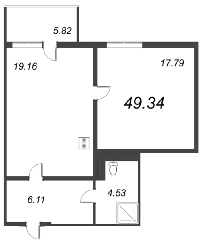 2-комнатная (Евро) квартира, 49.34 м² - планировка, фото №1