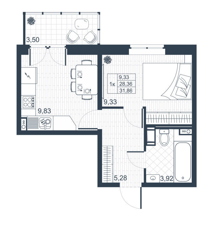 1-комнатная квартира, 30.11 м² в ЖК "Ново-Антропшино" - планировка, фото №1