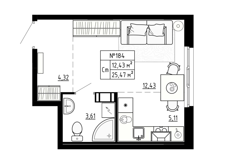 Квартира-студия, 25.9 м² в ЖК "Аннино Сити" - планировка, фото №1