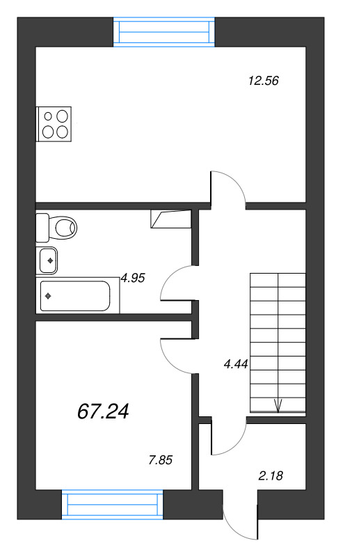 3-комнатная квартира, 67.08 м² - планировка, фото №1
