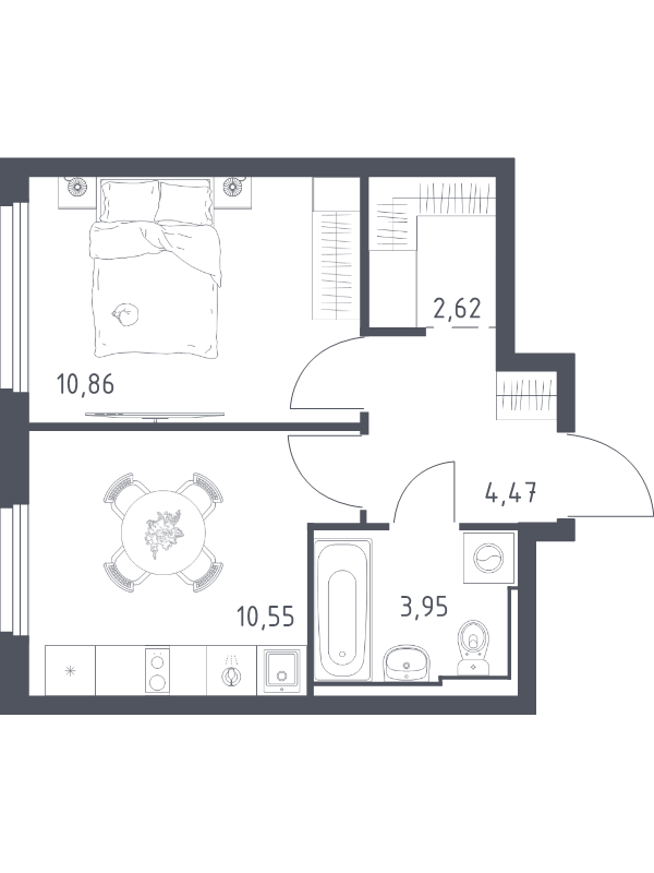 1-комнатная квартира, 32.45 м² в ЖК "Новое Колпино" - планировка, фото №1
