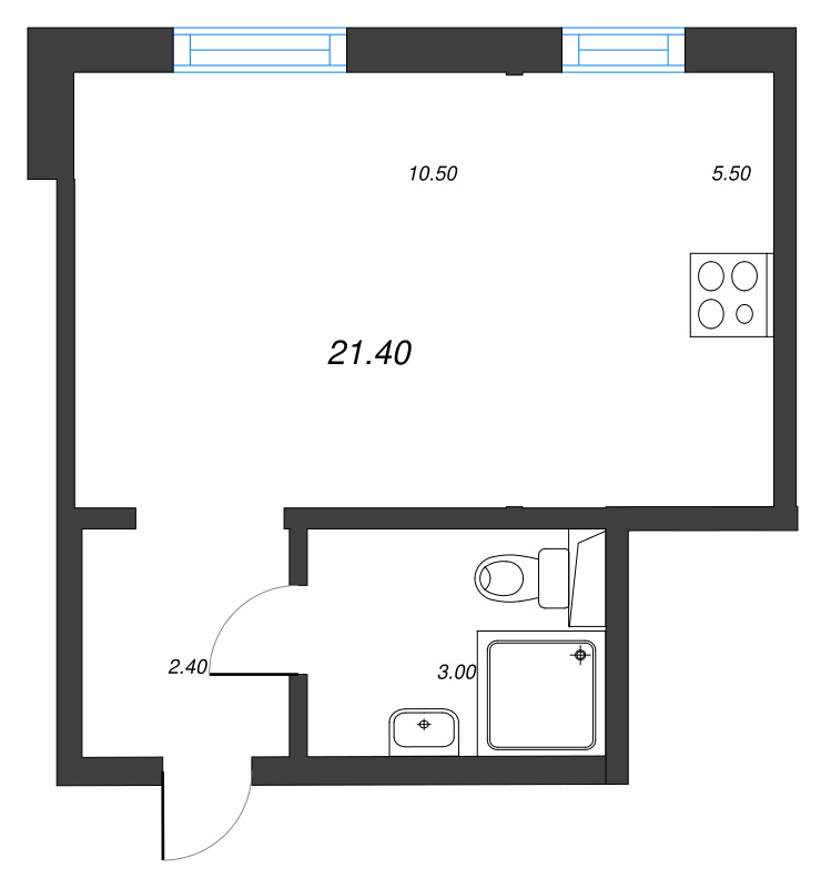 Квартира-студия, 21.4 м² в ЖК "ЛСР. Ржевский парк" - планировка, фото №1