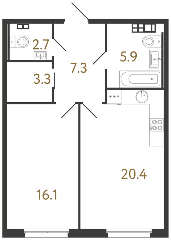 2-комнатная (Евро) квартира, 55.7 м² в ЖК "Визионер" - планировка, фото №1