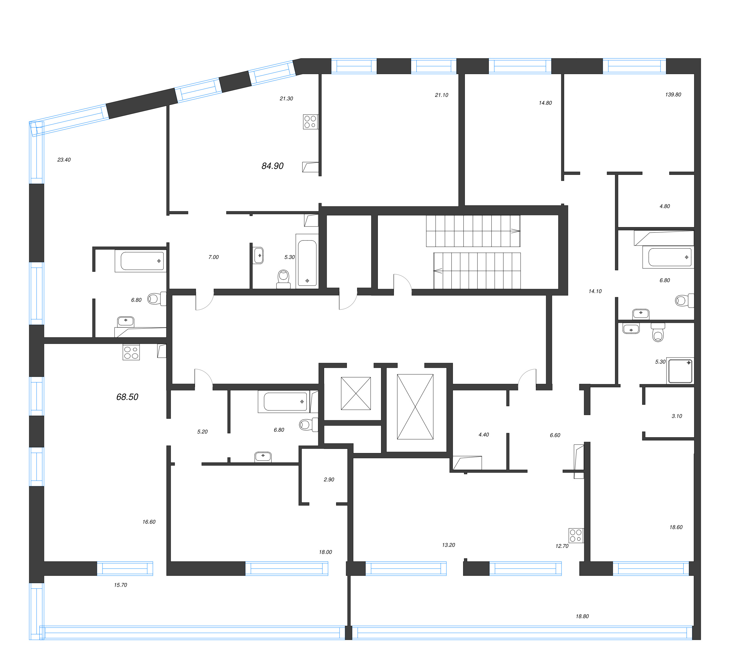 4-комнатная (Евро) квартира, 124.9 м² - планировка этажа