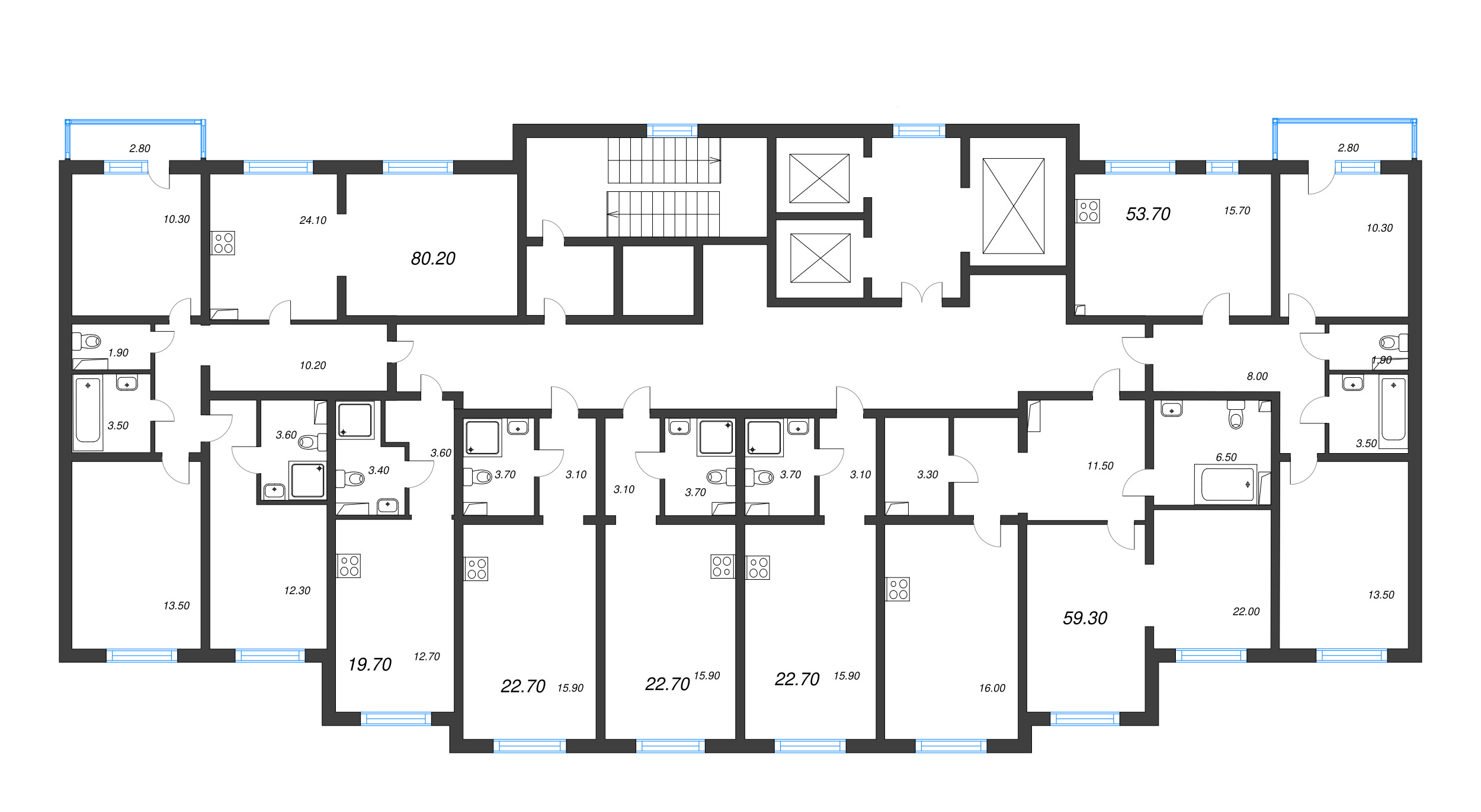 Квартира-студия, 19.7 м² в ЖК "Ручьи" - планировка этажа