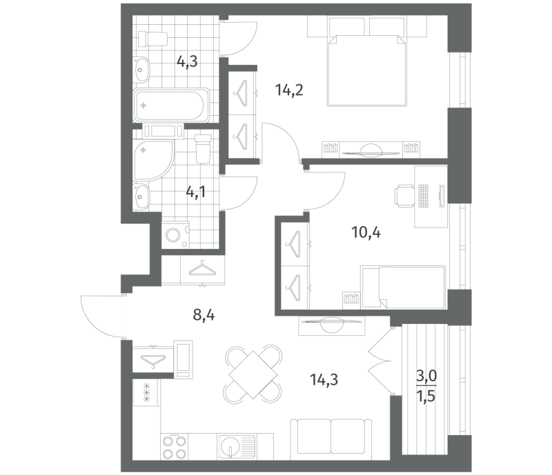 2-комнатная квартира, 57.22 м² в ЖК "NewПитер 2.0" - планировка, фото №1