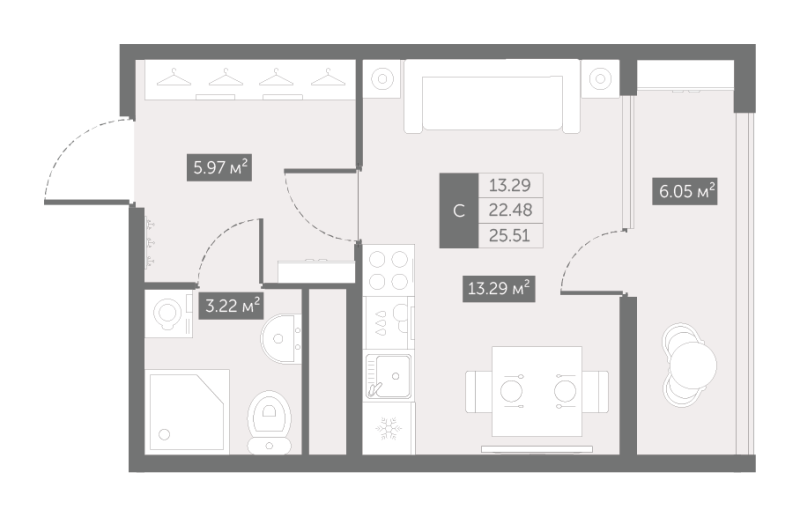 Квартира-студия, 25.51 м² в ЖК "UP-квартал Новый Московский" - планировка, фото №1