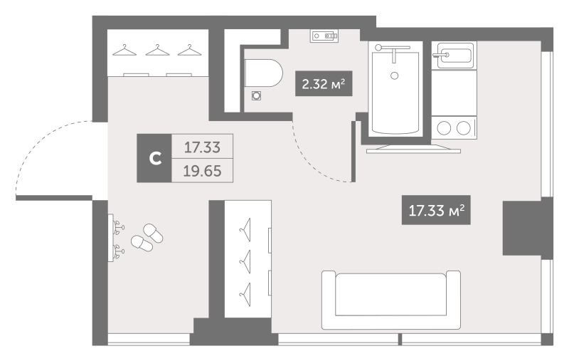 Квартира-студия, 19.65 м² в ЖК "Zoom Черная речка" - планировка, фото №1