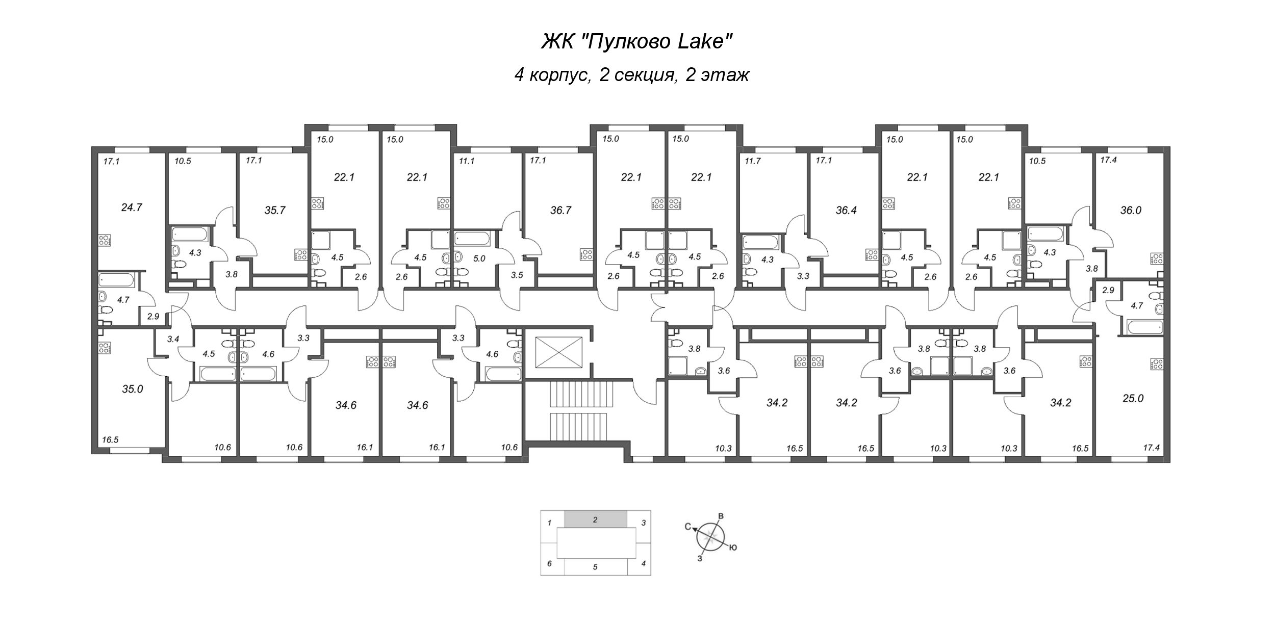 Квартира-студия, 22.1 м² в ЖК "Пулково Lake" - планировка этажа