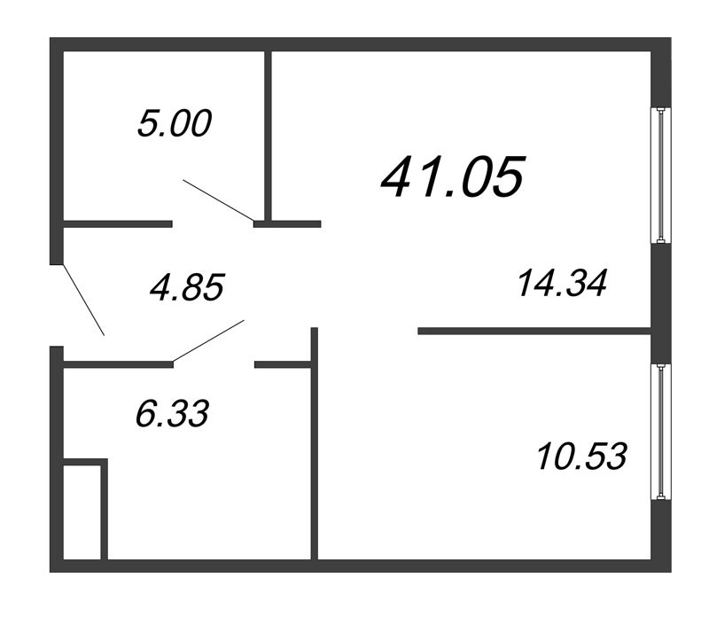 1-комнатная квартира, 41.05 м² - планировка, фото №1