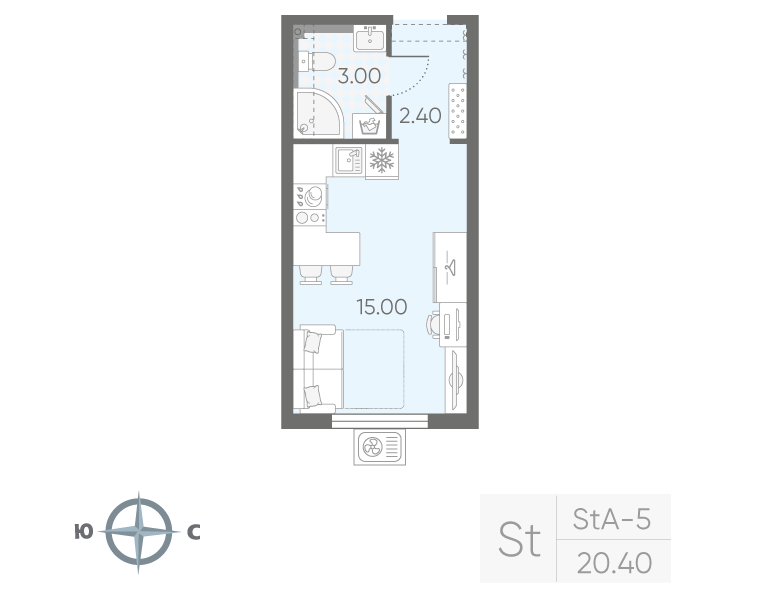 Квартира-студия, 20.4 м² в ЖК "Зеркальный ручей" - планировка, фото №1