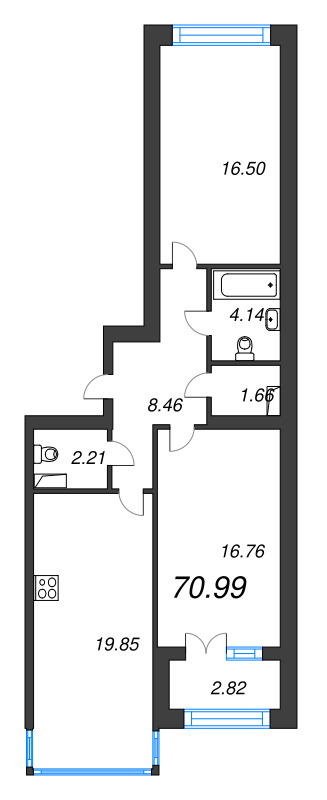 3-комнатная (Евро) квартира, 75 м² в ЖК "Наука" - планировка, фото №1