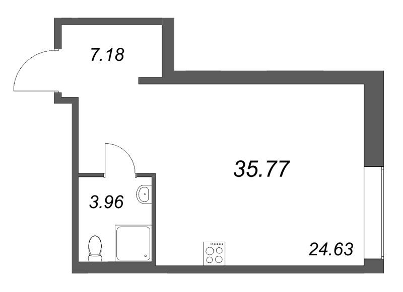 Квартира-студия, 35.77 м² в ЖК "Avant" - планировка, фото №1