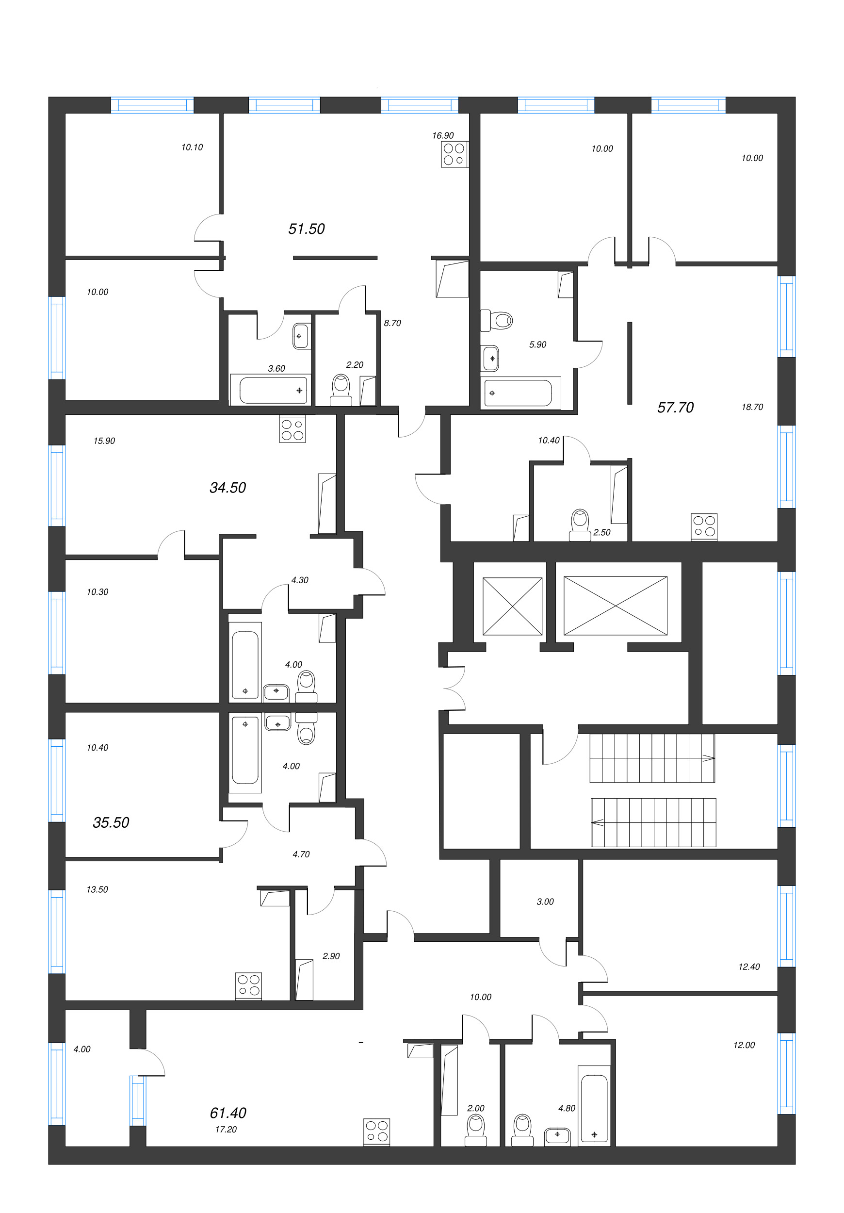 1-комнатная квартира, 35.5 м² в ЖК "Струны" - планировка этажа