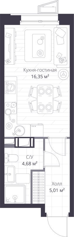 Квартира-студия, 26.04 м² в ЖК "ВЕРЕН НОРТ сертолово" - планировка, фото №1