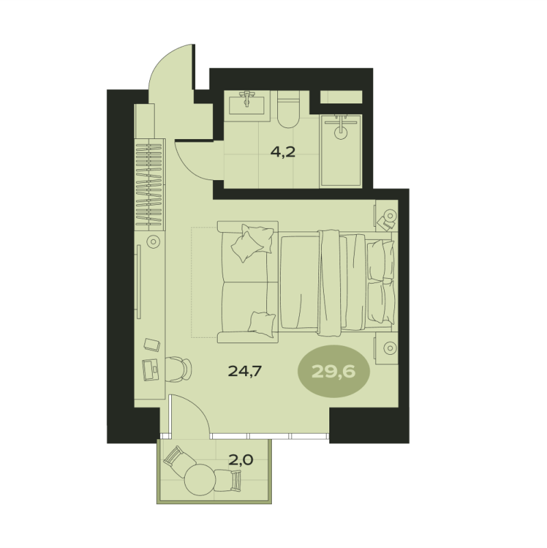 1-комнатная квартира, 31 м² в ЖК "Место в Смолячково" - планировка, фото №1