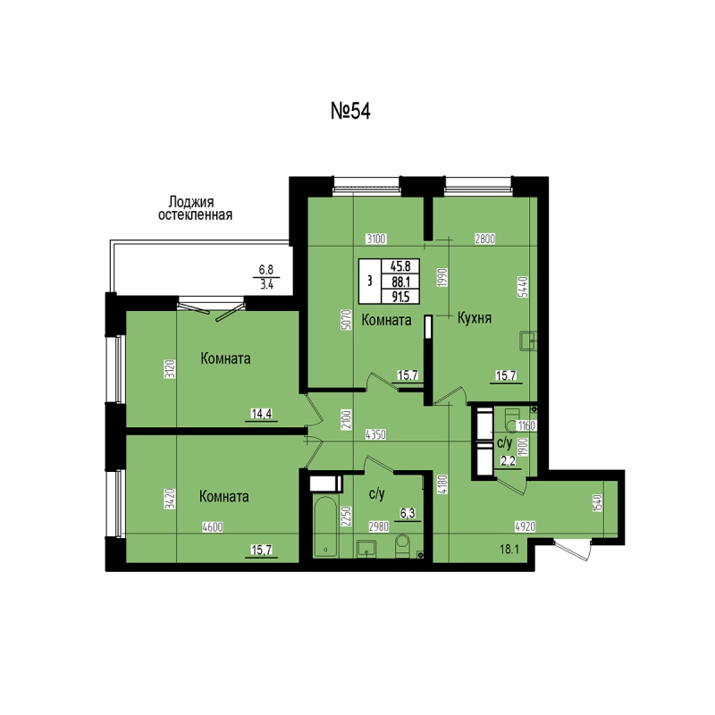 4-комнатная (Евро) квартира, 91.5 м² в ЖК "ПРАГМА СИТИ" - планировка, фото №1