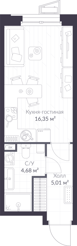 Квартира-студия, 26.04 м² в ЖК "VEREN NORT сертолово" - планировка, фото №1