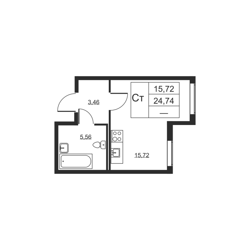 Квартира-студия, 24.74 м² в ЖК "Высота" - планировка, фото №1