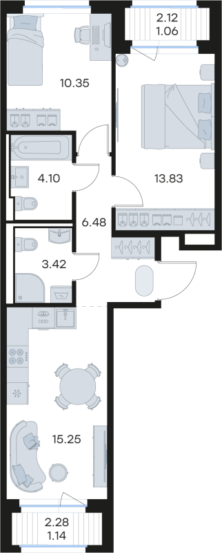 3-комнатная (Евро) квартира, 55.1 м² в ЖК "Новоселье" - планировка, фото №1
