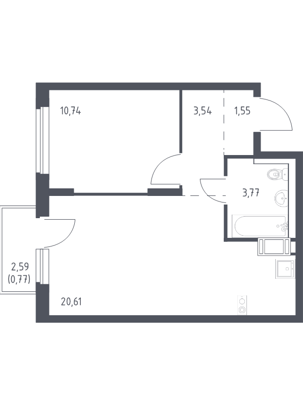 2-комнатная (Евро) квартира, 40.98 м² в ЖК "Квартал Торики" - планировка, фото №1