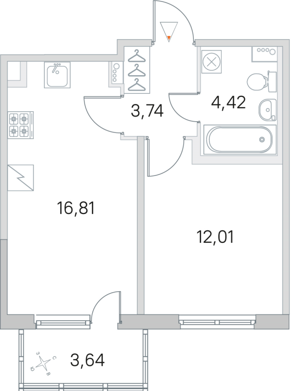 2-комнатная (Евро) квартира, 36.98 м² в ЖК "ЮгТаун" - планировка, фото №1