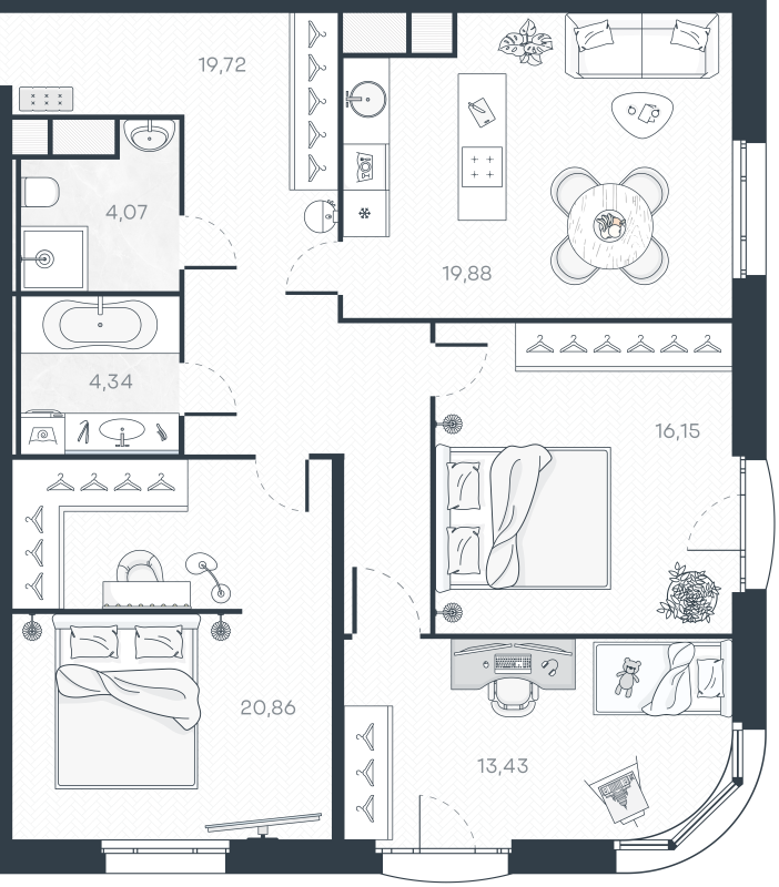 4-комнатная (Евро) квартира, 99.52 м² в ЖК "MONODOM-ART" - планировка, фото №1