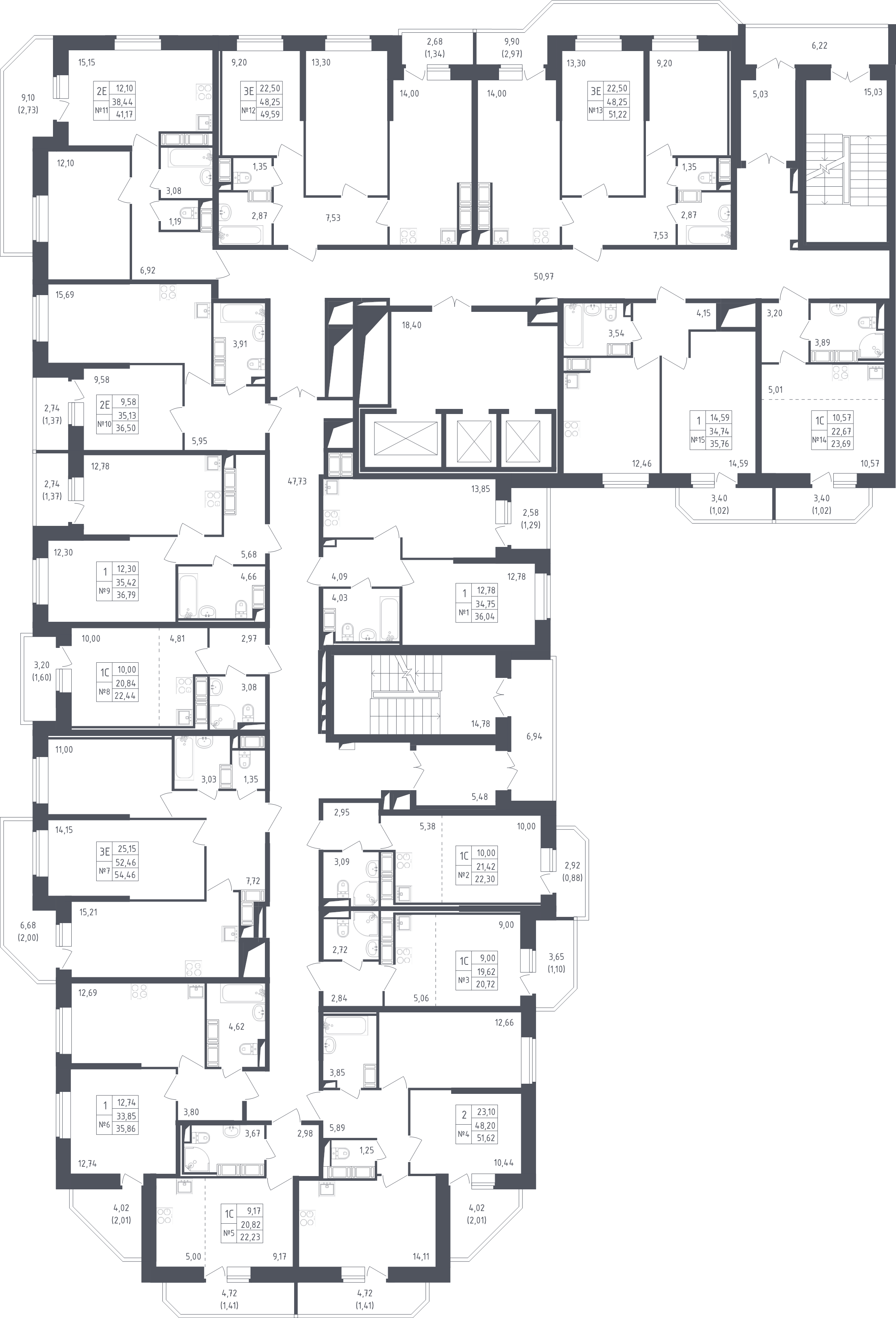 2-комнатная квартира, 49.59 м² - планировка этажа