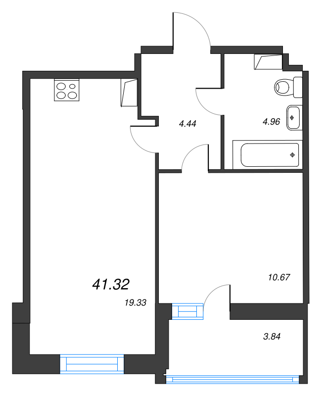2-комнатная (Евро) квартира, 41.32 м² - планировка, фото №1