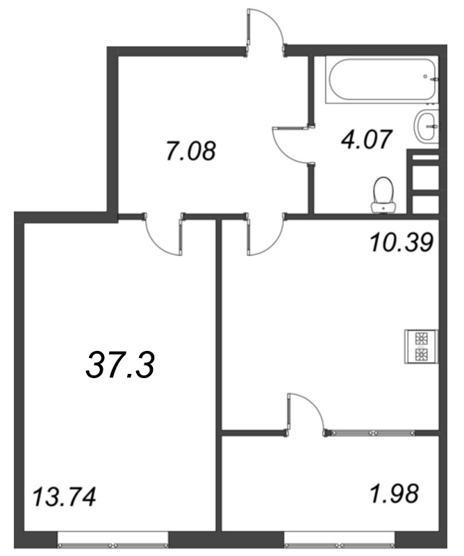 1-комнатная квартира, 37.3 м² в ЖК "Pixel" - планировка, фото №1