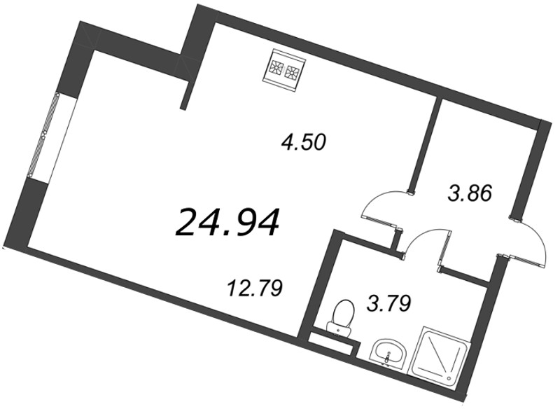 Квартира-студия, 24.94 м² - планировка, фото №1