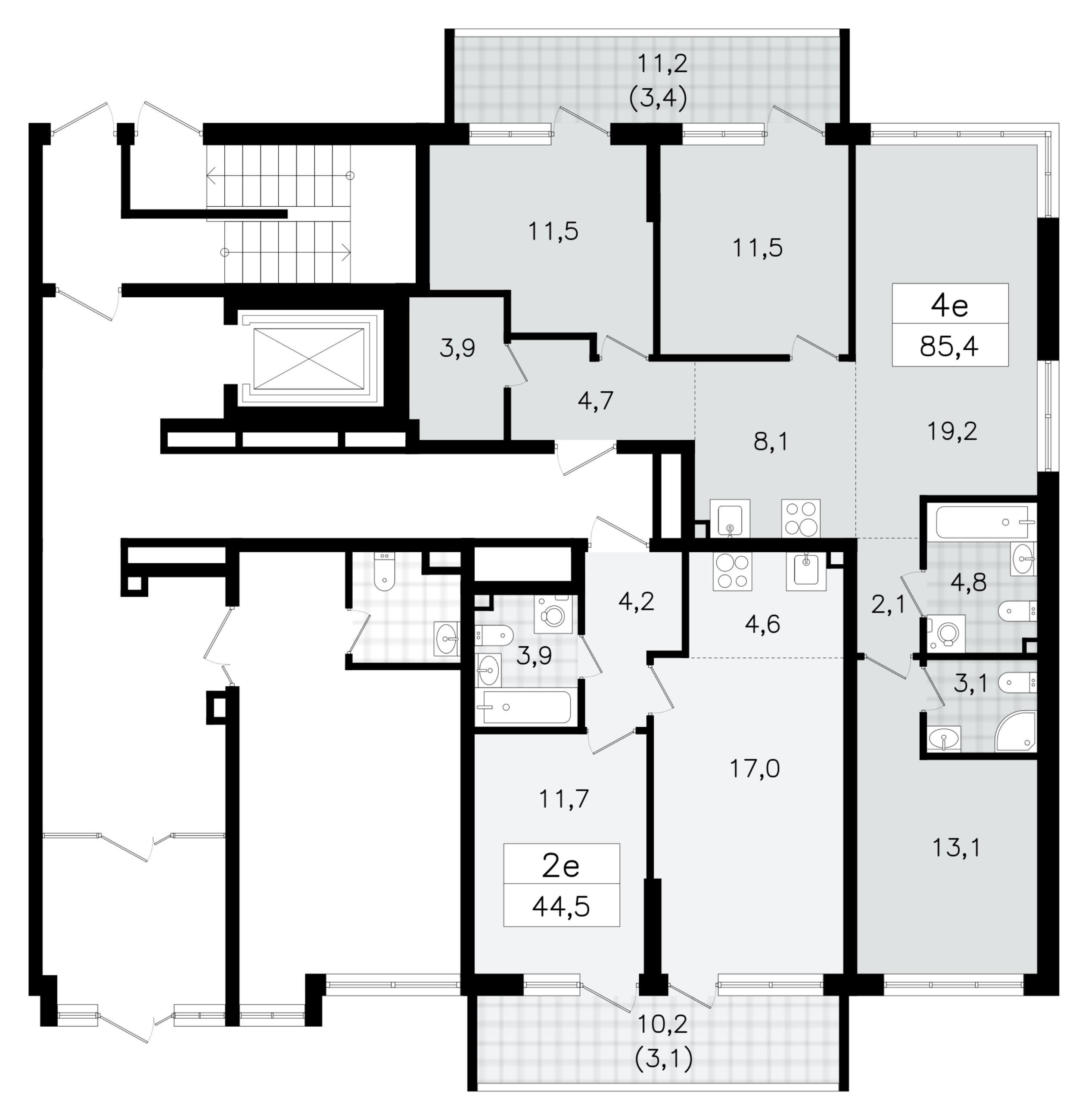 4-комнатная (Евро) квартира, 85.4 м² - планировка этажа