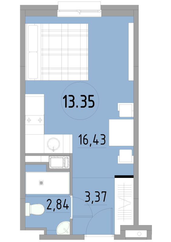 Квартира-студия, 22.64 м² в ЖК "Cosmos Smart Yuzhny" - планировка, фото №1