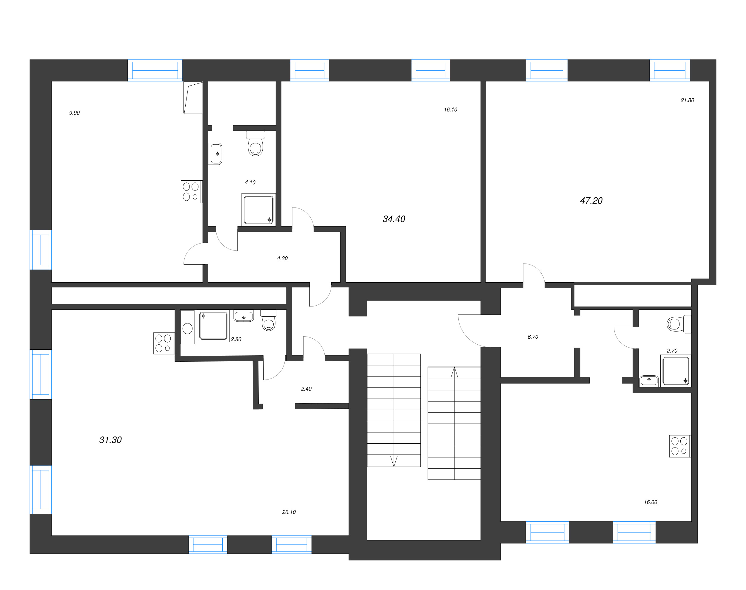 Квартира-студия, 33.1 м² в ЖК "Крона" - планировка этажа
