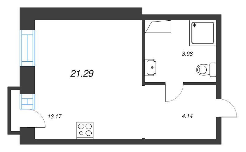 Квартира-студия, 21.29 м² - планировка, фото №1