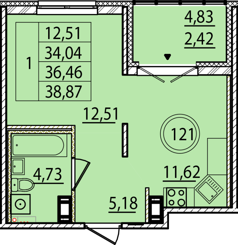 1-комнатная квартира, 34.04 м² в ЖК "Образцовый квартал 15" - планировка, фото №1