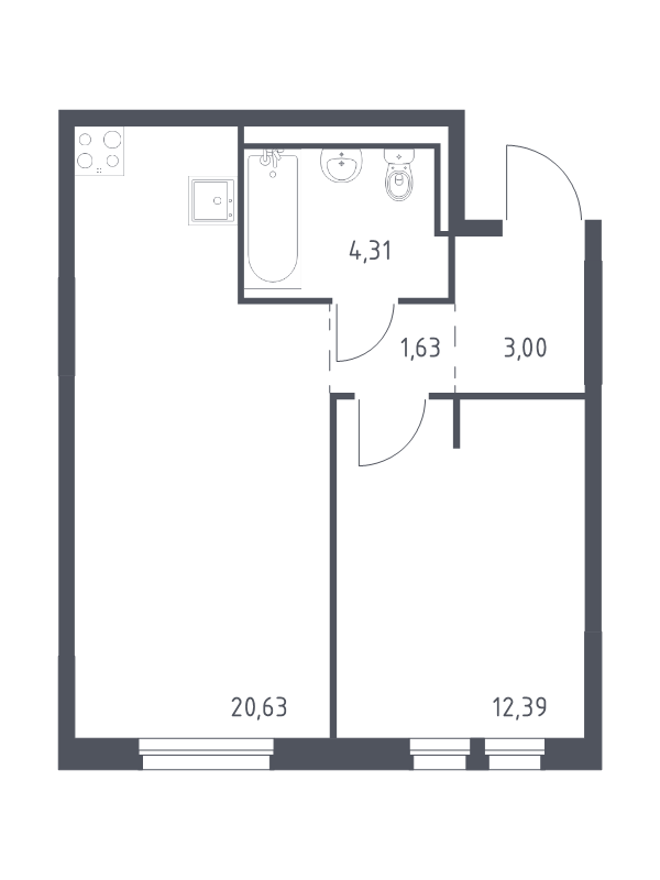 2-комнатная (Евро) квартира, 41.96 м² в ЖК "Невская Долина" - планировка, фото №1