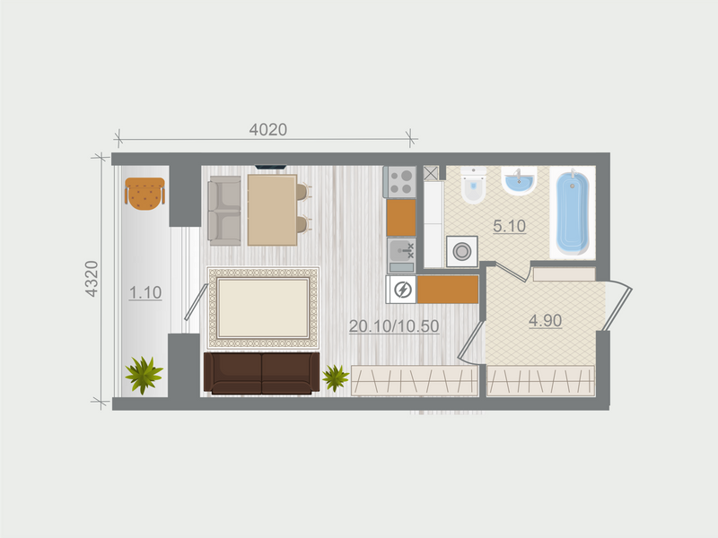 Квартира-студия, 30.1 м² в ЖК "Эко Квартал Гармония" - планировка, фото №1
