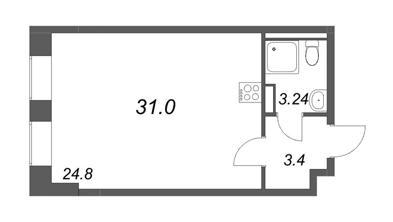 Квартира-студия, 31.8 м² в ЖК "VEREN VILLAGE стрельна" - планировка, фото №1